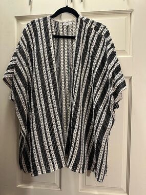 Maurices Black and White Striped Crochet Open Cardigan